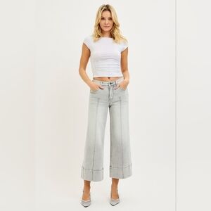 RISEN Mid Rise Tummy Control Wide Leg Cropped Jeans Grey Front Seam Various NEW